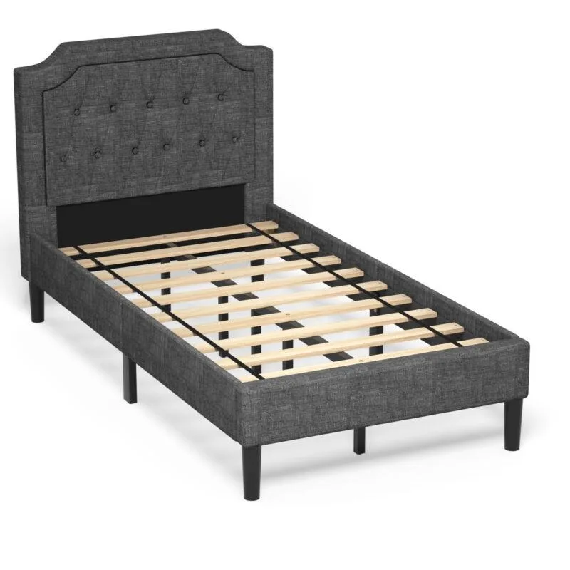 SlickBlue SlickBlue Linen Twin Upholstered Platform Bed Gray 83.5"x43.5"x44.5 — product photo