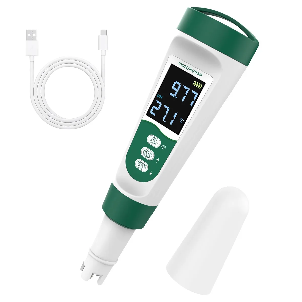  5-in-1 PH Meter Voice PH/TDS/EC/Temp/Salt Waterproof Rechargeable — product photo