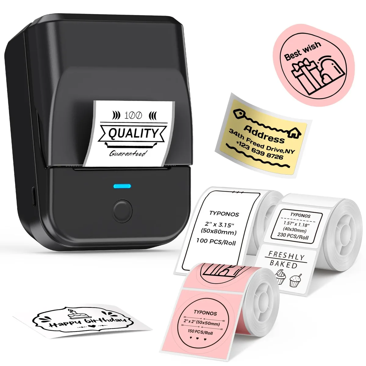  PM240 Label Printer 203 DPI 40×30 mm 50×80 mm 50×50 mm USB Bluetooth — product photo