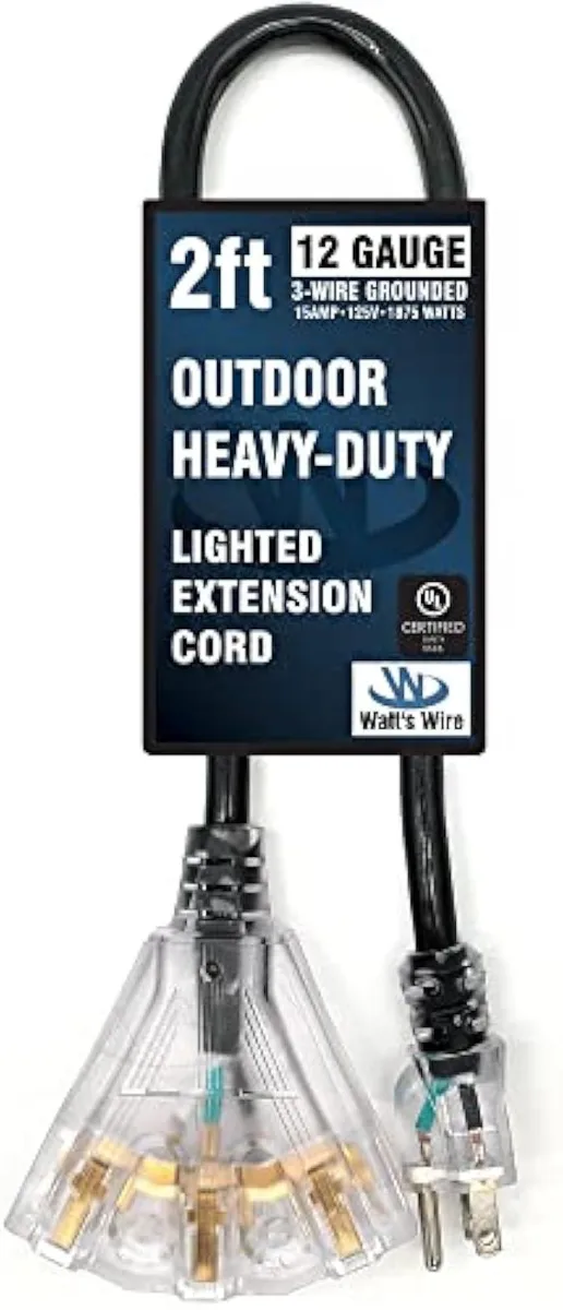 TAURKENAM TAURKENAM 2 ft 12 Gauge 3-Outlet Lighted SJTW Extension Cord power adapter — product photo