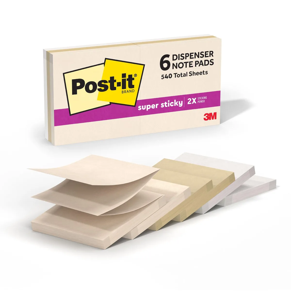 Six square pads of pop-up sticky notes in neutral biscuit sand dune and cloud dancer colours