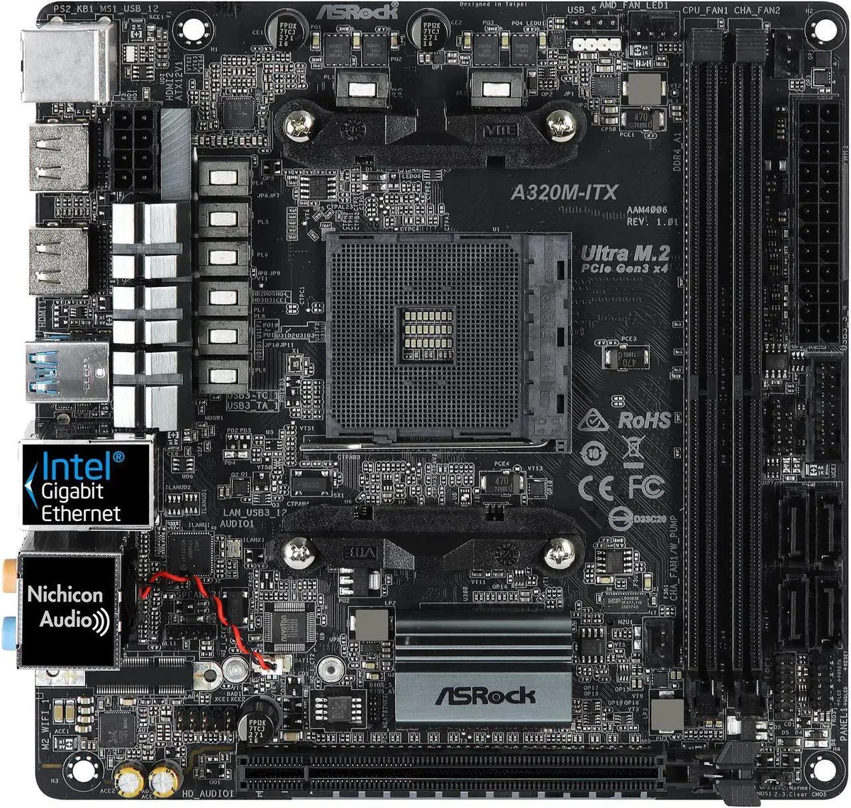 ASRock ASRock A320M-ITX AMD motherboard — product photo