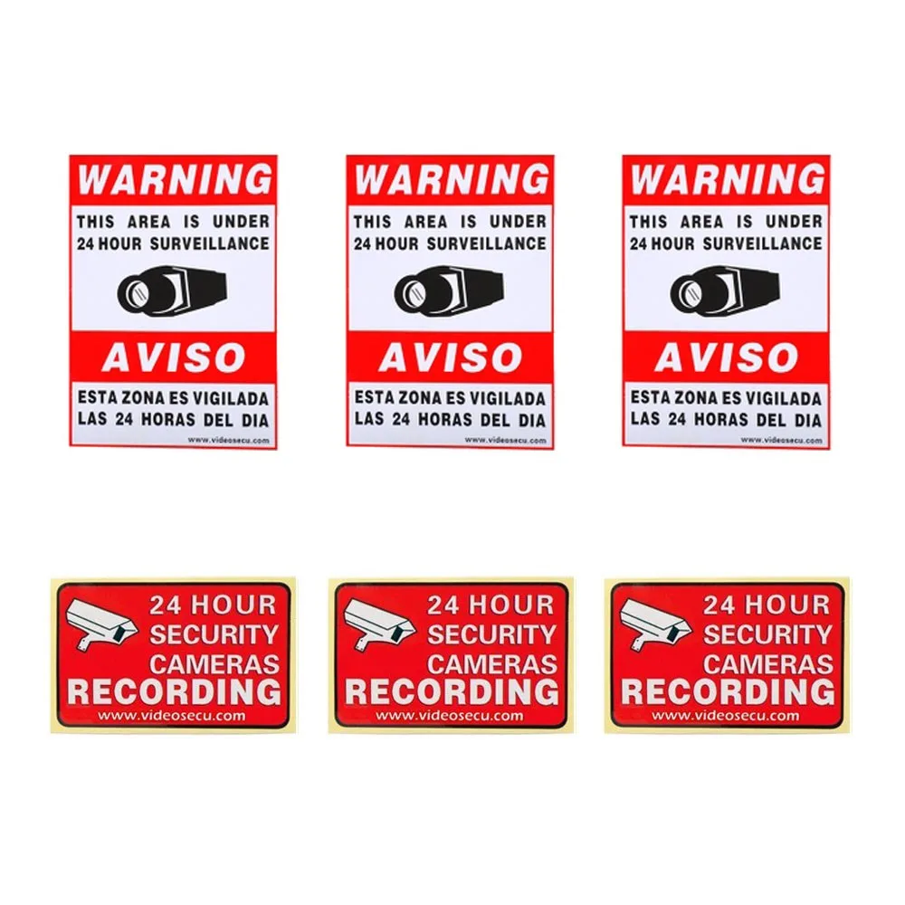 VideoSecu VideoSecu S01133 CCTV Warning Signs 3 Large 11.5x8.3 inch 3 Small 3x2 inch — product photo