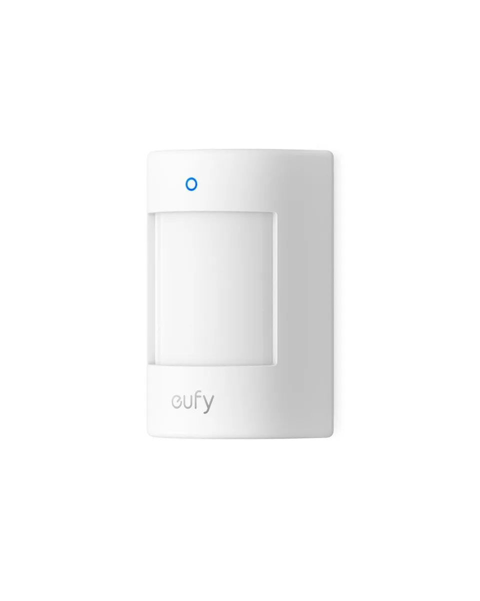 Small white rectangular motion sensor with wall-mount design and curved edges