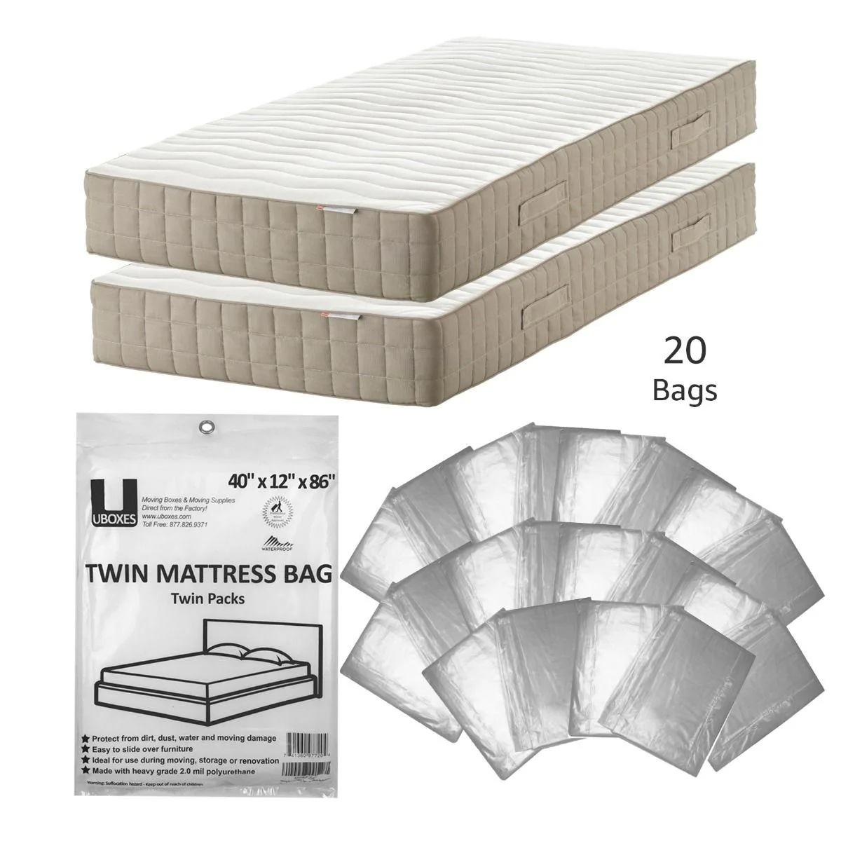 UBMOVE UBMOVE Twin Mattress Bags 40x12x86" 20 Pack — product photo