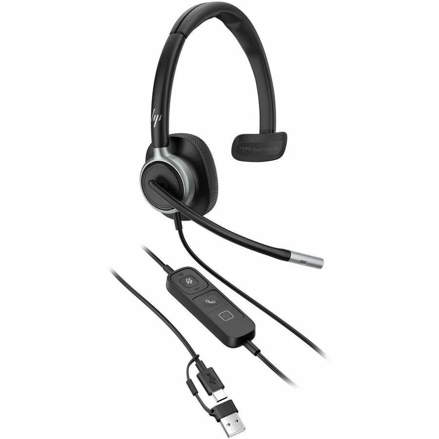 Poly Mission 615 monaural USB headset with adapter and case