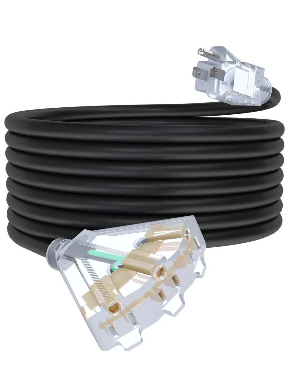 PLUGTUL R3SC+SJTW 25ft 12/3 outdoor extension cord 3 outlets lighted end black — product photo