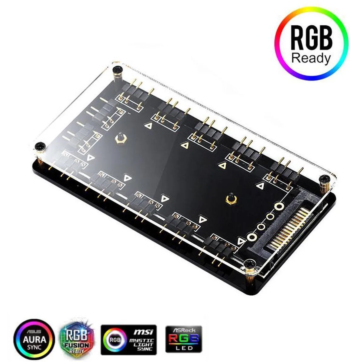 Vszerda Vszerda ARGB Hub 5V 3Pin 11 Ports Splitter Magnetic Standoff PMMA Case SATA 1.64ft Extension Cable — product photo