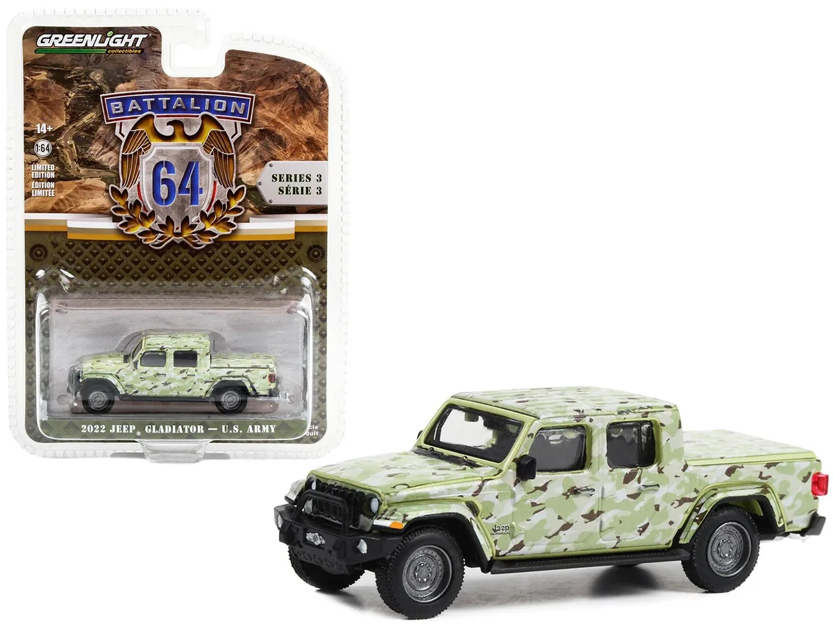 GREENLIGHT GREENLIGHT 2022 Jeep Gladiator "U.S. Army" Battalion 64 1/64 Diecast Hobby Collectible — product photo