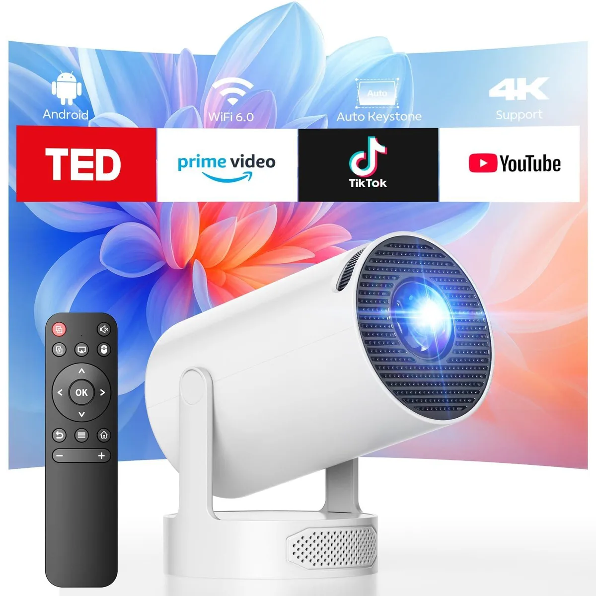 White rectangular DLP projector with built-in WiFi 6