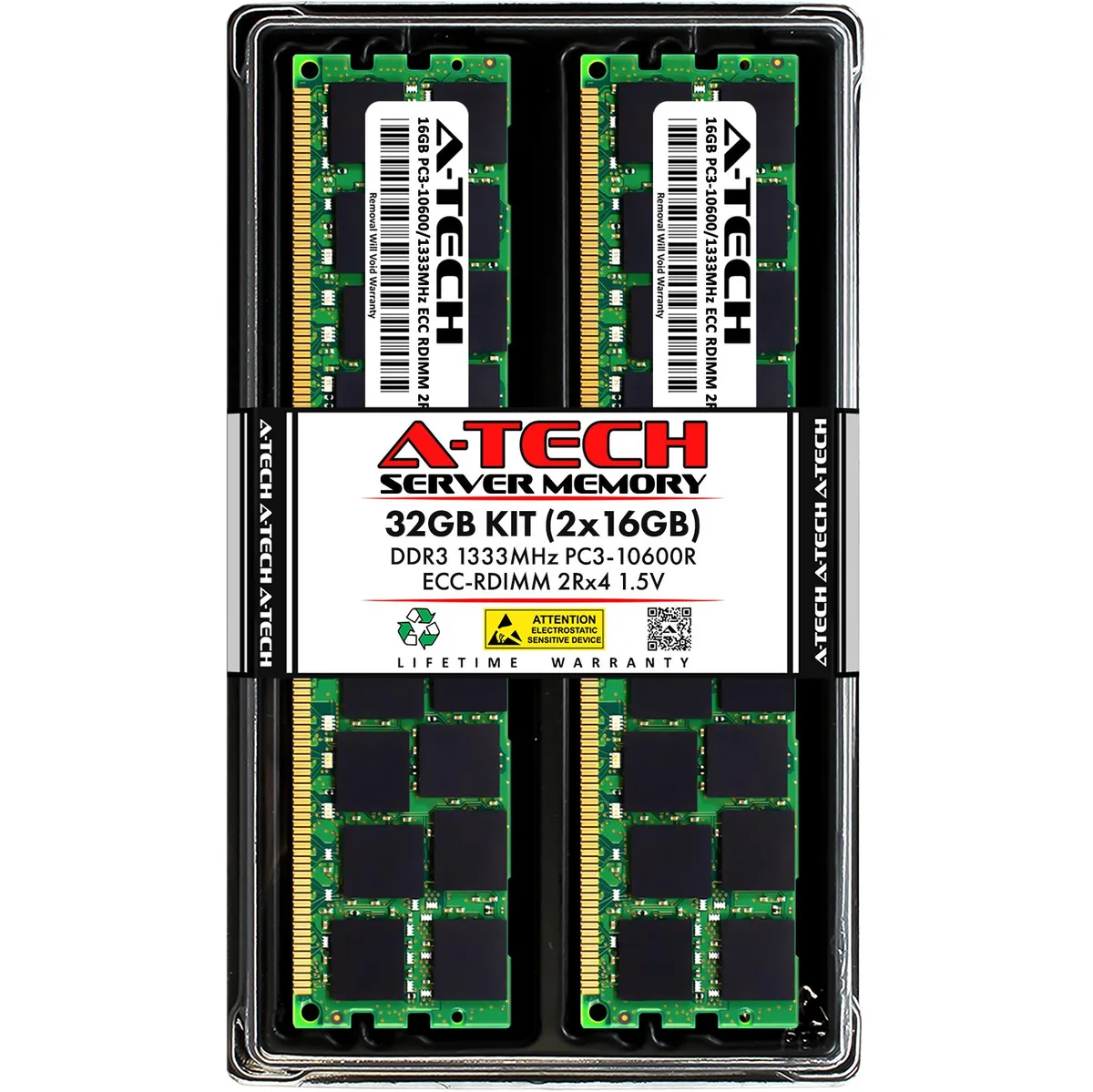 A-Tech A-Tech 32GB (2x16GB) DDR3 1333 PC3-10600R ECC RDIMM 2Rx4 1.5V 240-Pin Server RAM — product photo
