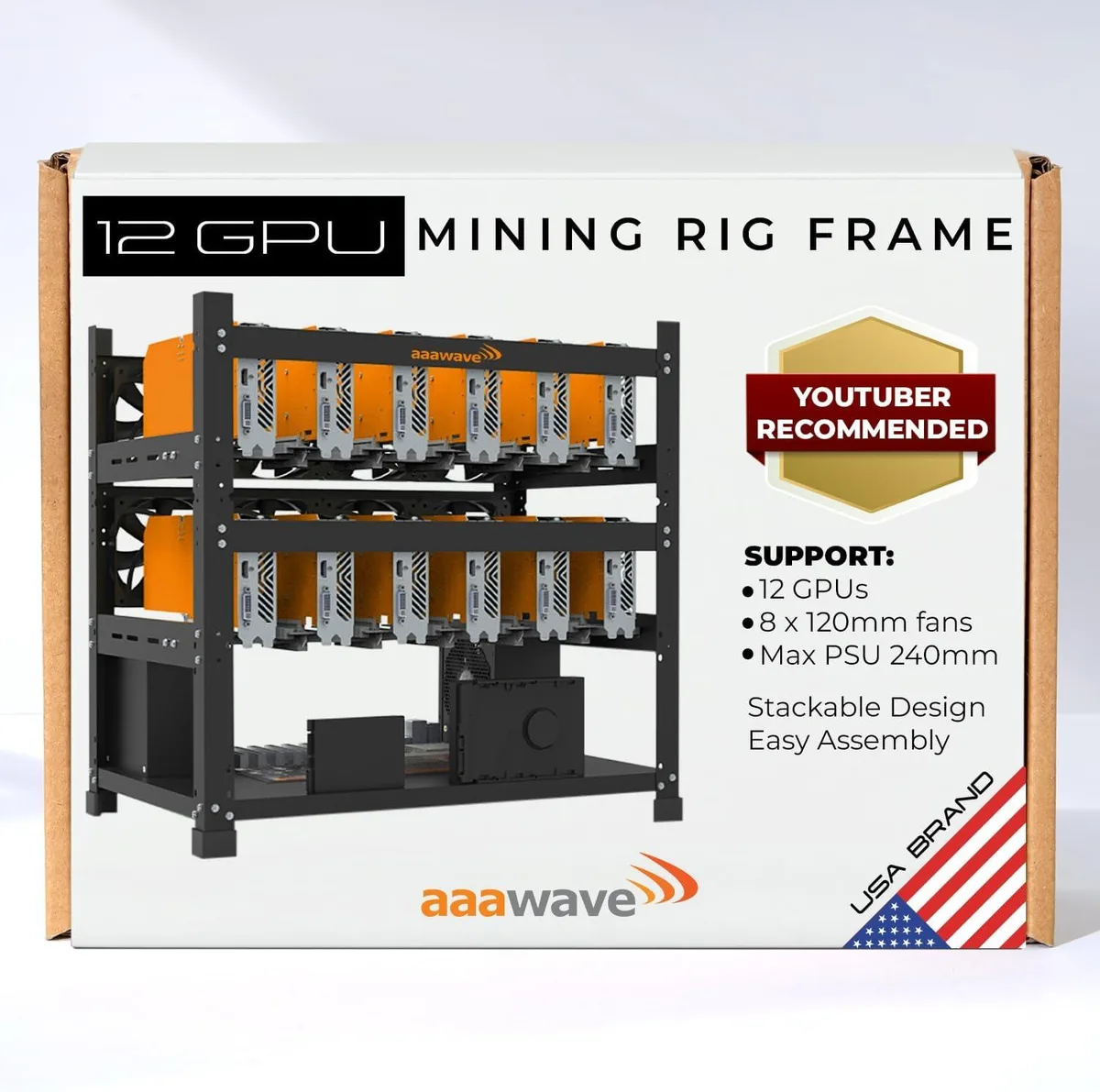AAAwave AAAwave 12GPU Mining Rig Frame The Sluice V2 Stackable Open Frame Steel Mining Case Frame Only Black — product photo