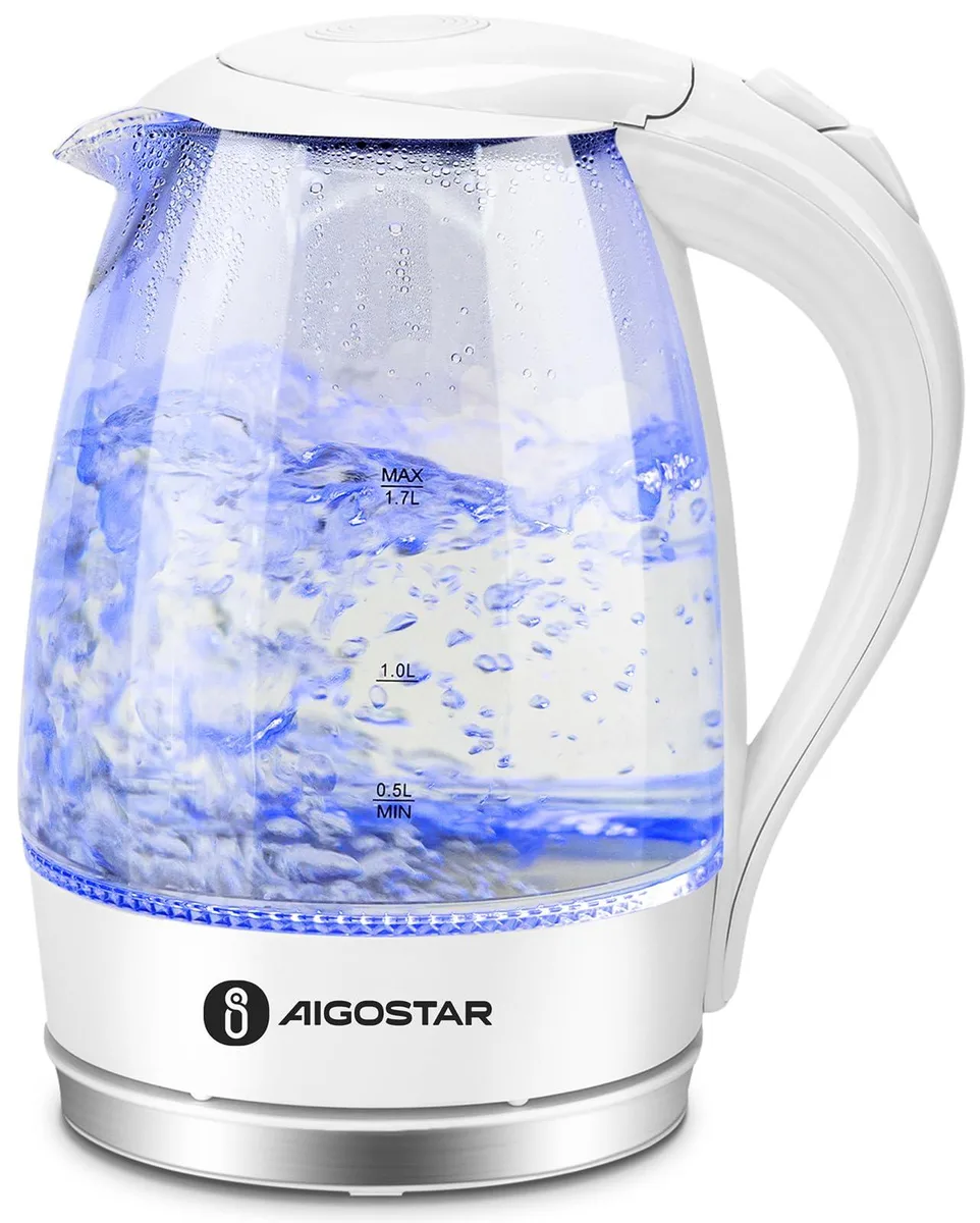  Aigostar 300104LCC 1.7 L Glass Electric Kettle 1100 W White — product photo