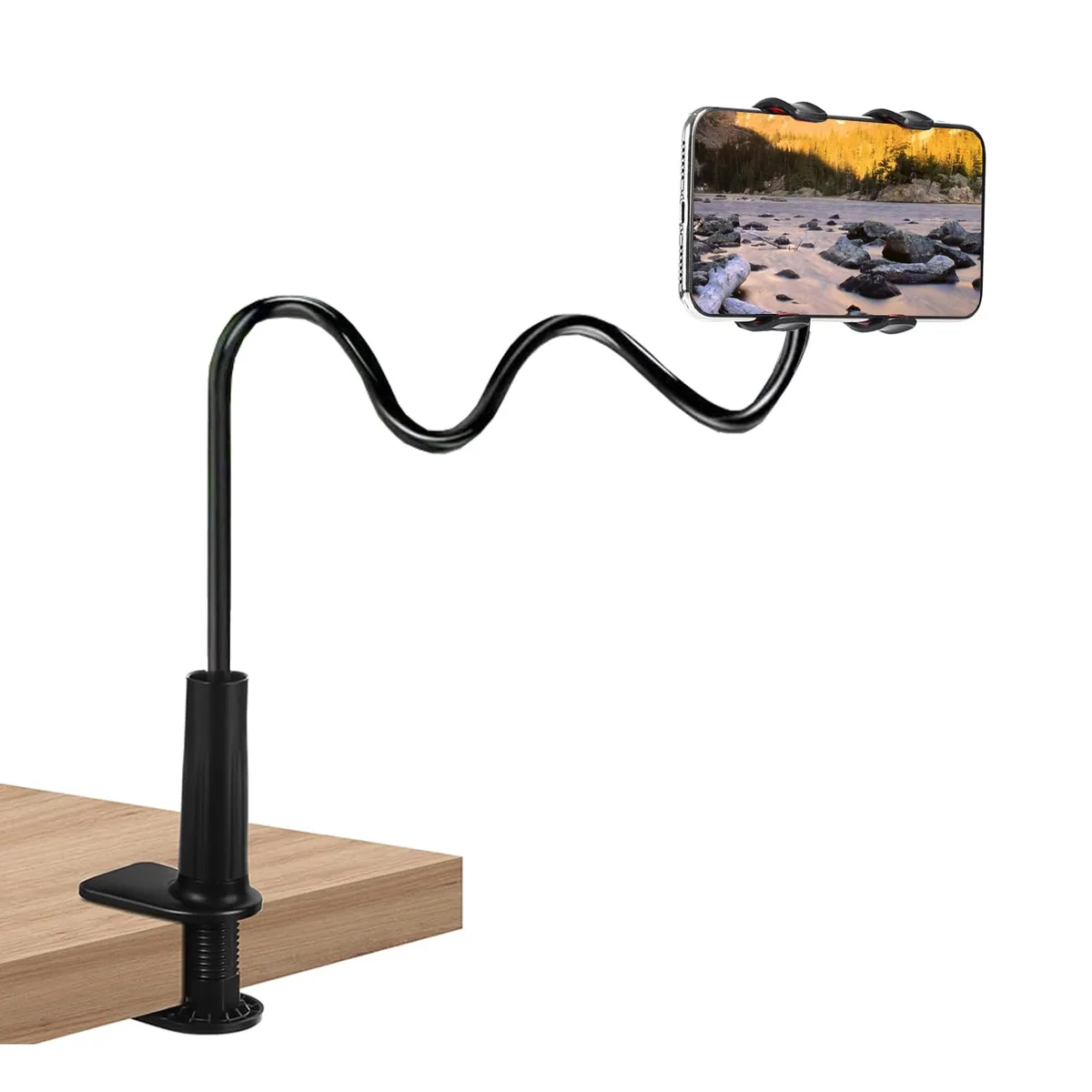 Black flexible gooseneck phone clamp with 360 rotation