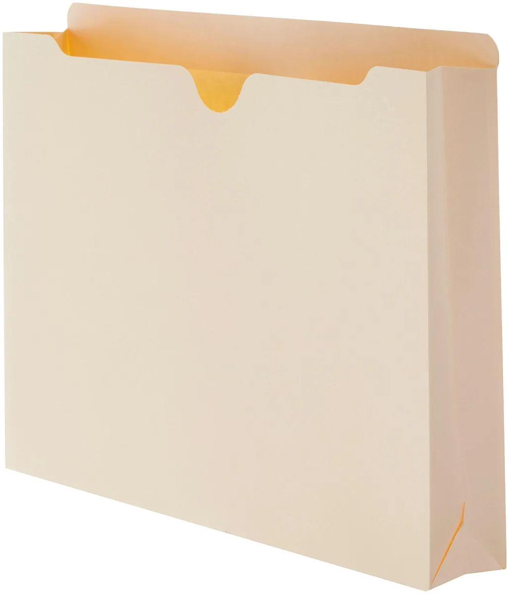 Stack of 50 manila paper file jackets with straight-cut top tabs, 2 inch expansion