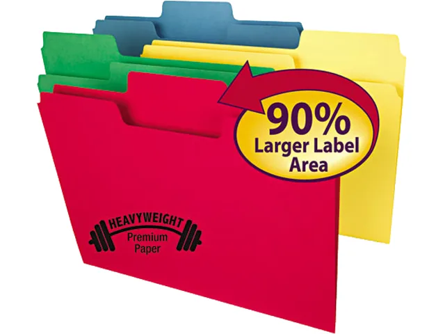 Smead Smead 10410 SuperTab Heavyweight file folder, 1/3-cut assorted tabs, 3/4" expansion, letter size, 50 per box — product photo