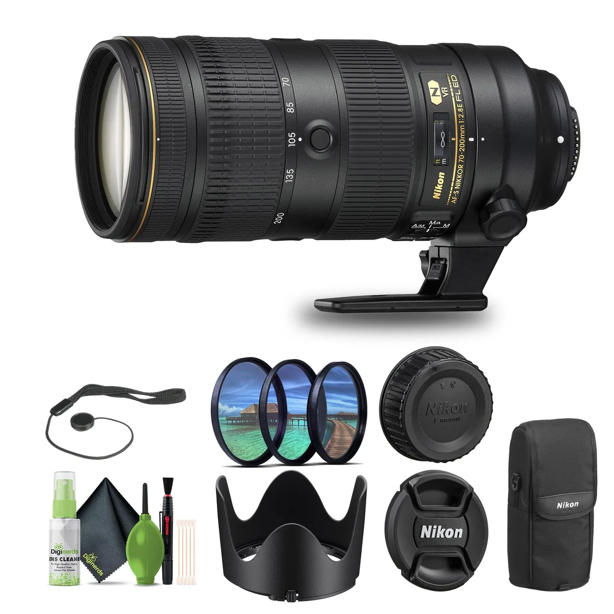 Nikon Inc Nikon AF-S NIKKOR 70-200mm f/2.8G ED VR II Telephoto Zoom Lens Bundle camera lens — product photo