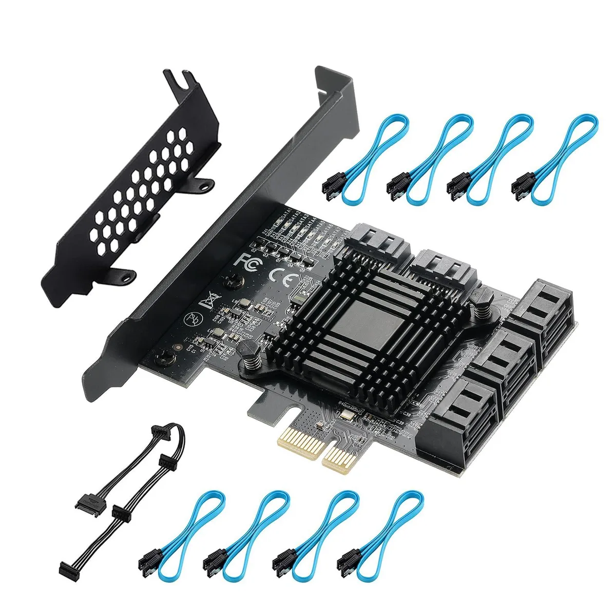 Vszerda Vszerda PCIe 1x SATA 3.0 8-Port Card with 8 Cables & Low Profile Bracket — product photo