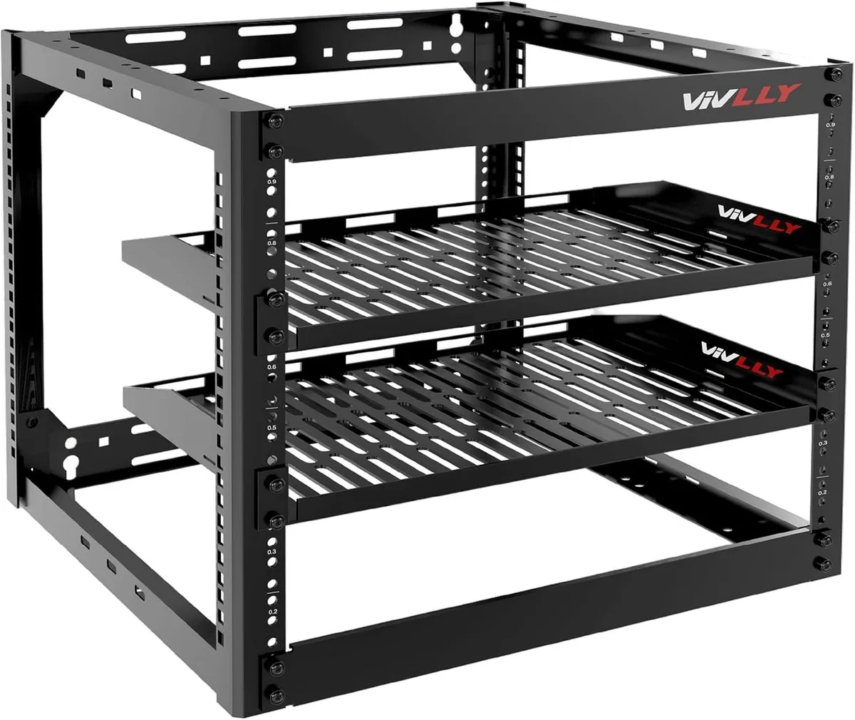 TAURKENAM TAURKENAM Open Frame 10U Server Rack with Two 1U Vented Shelves — product photo
