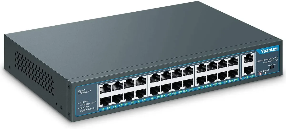 YuanLey YuanLey 26 Port PoE Switch 24×100Mbps 2×Gigabit 400W Rackmount Unmanaged — product photo