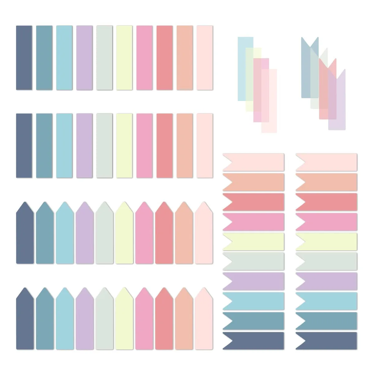 Pack of 1200 small square transparent sticky tabs in Morandi pastel colours
