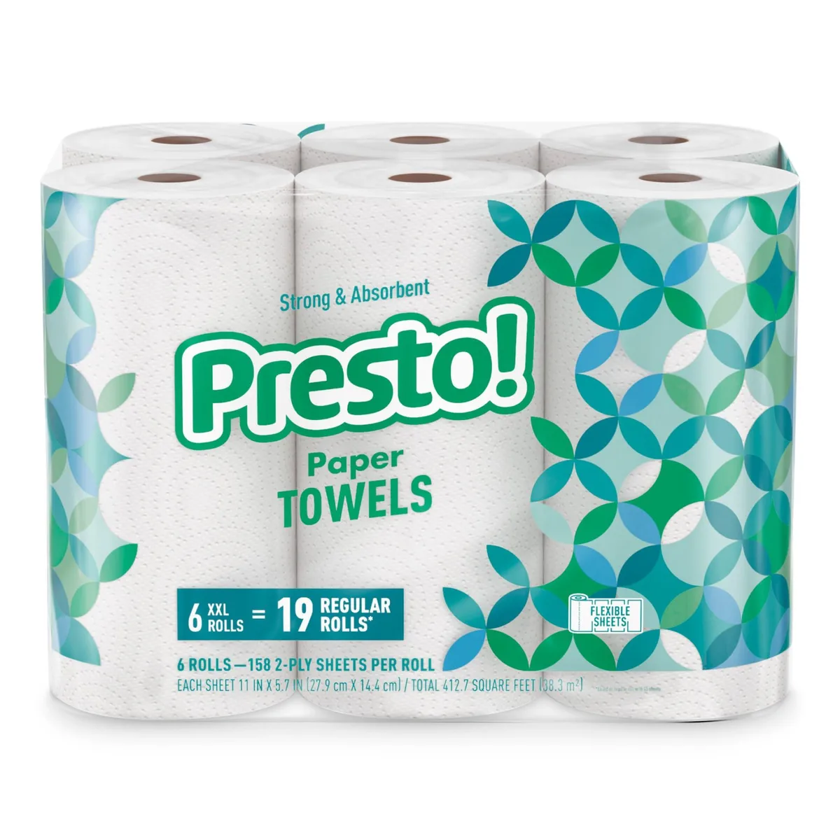 Six white 2-ply paper towel rolls flex-a-size sheets 948 total