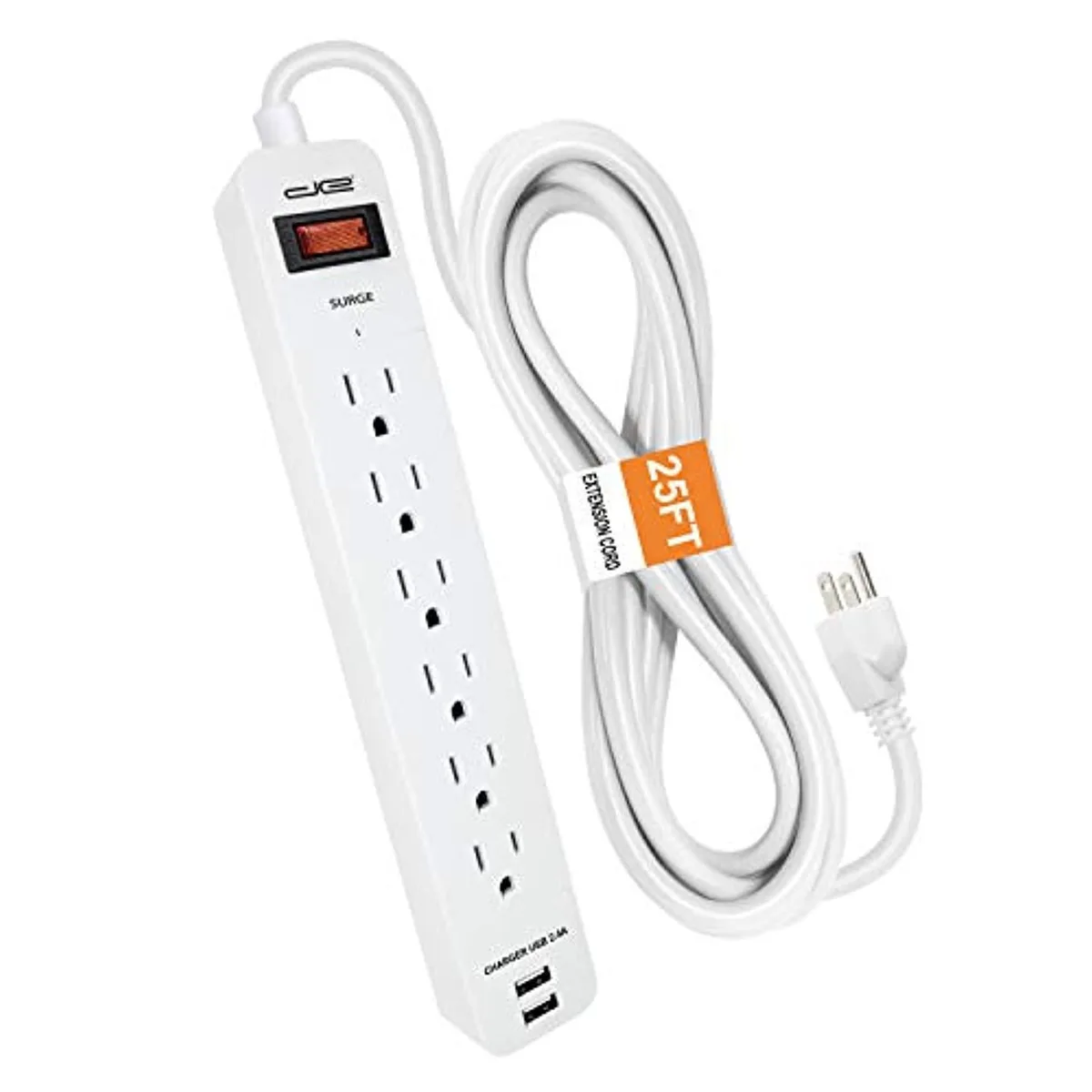 Digital Energy Digital Energy 6-outlet 2-USB 1050-joule surge protector 25-ft cord white — product photo