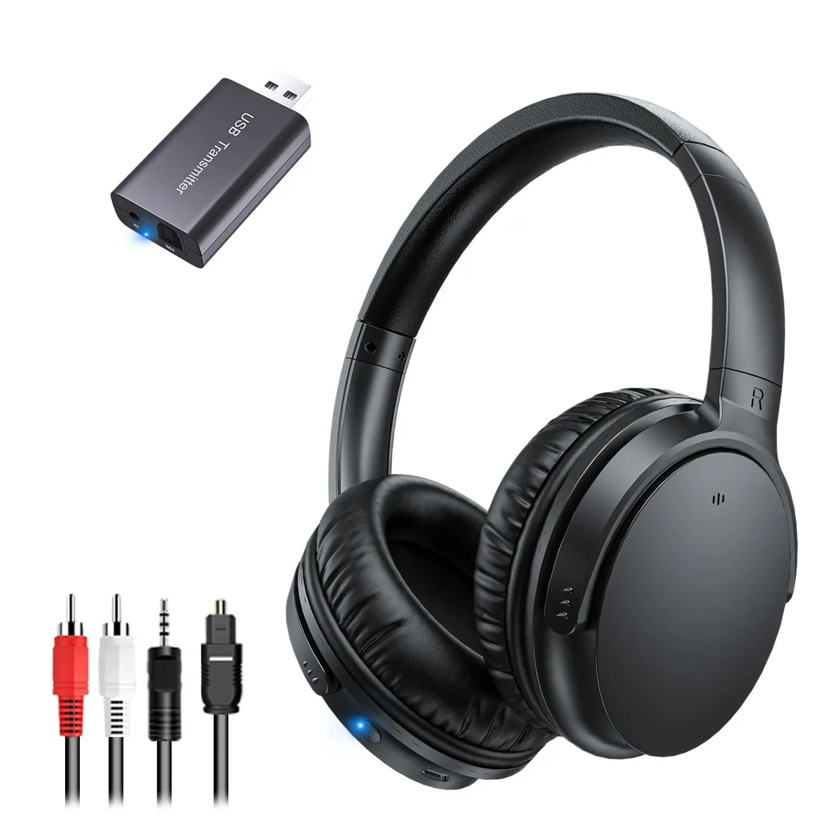 Over-ear wireless TV headphones with USB transmitter