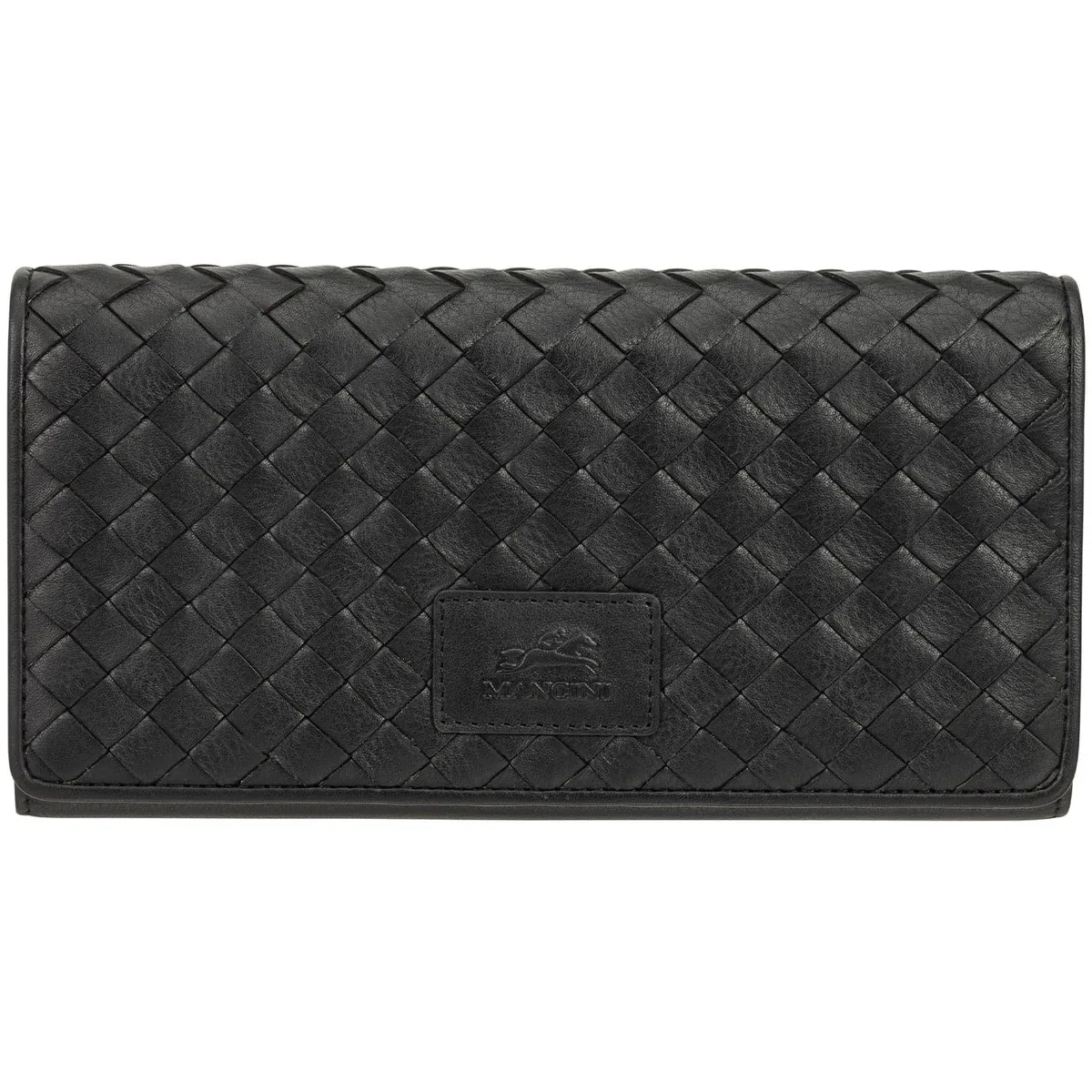 Mancini Leather Goods Mancini Leather Goods Basket Weave RFID Trifold Wallet Black 22 card slots — product photo