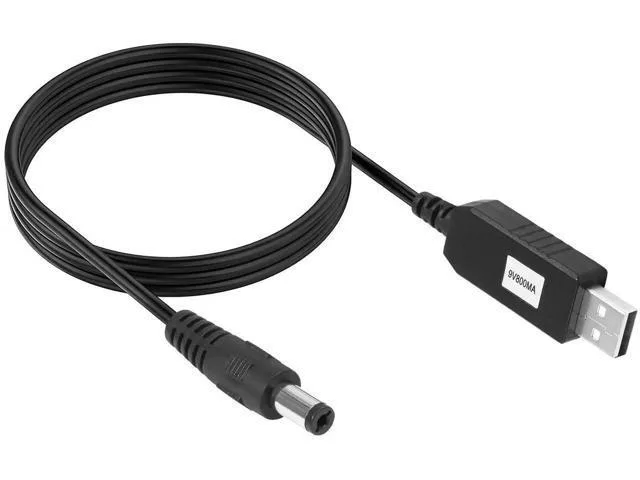 Black USB-A to DC 5.5x2.1mm step-up cable 3.3ft