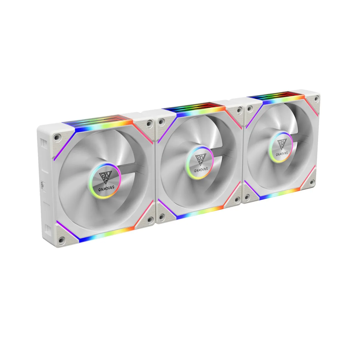 GAMDIAS Technology GAMDIAS Technology AEOLUS P2-1203 WH 3x120mm PWM ARGB White case fan — product photo