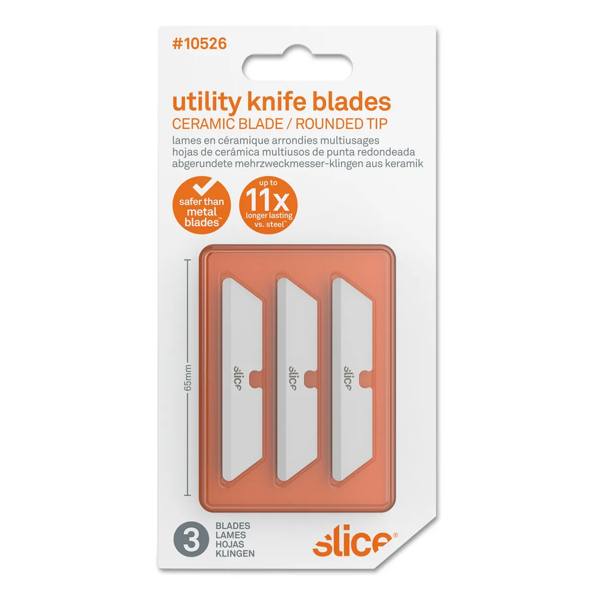 Three white rounded ceramic blades in a pack