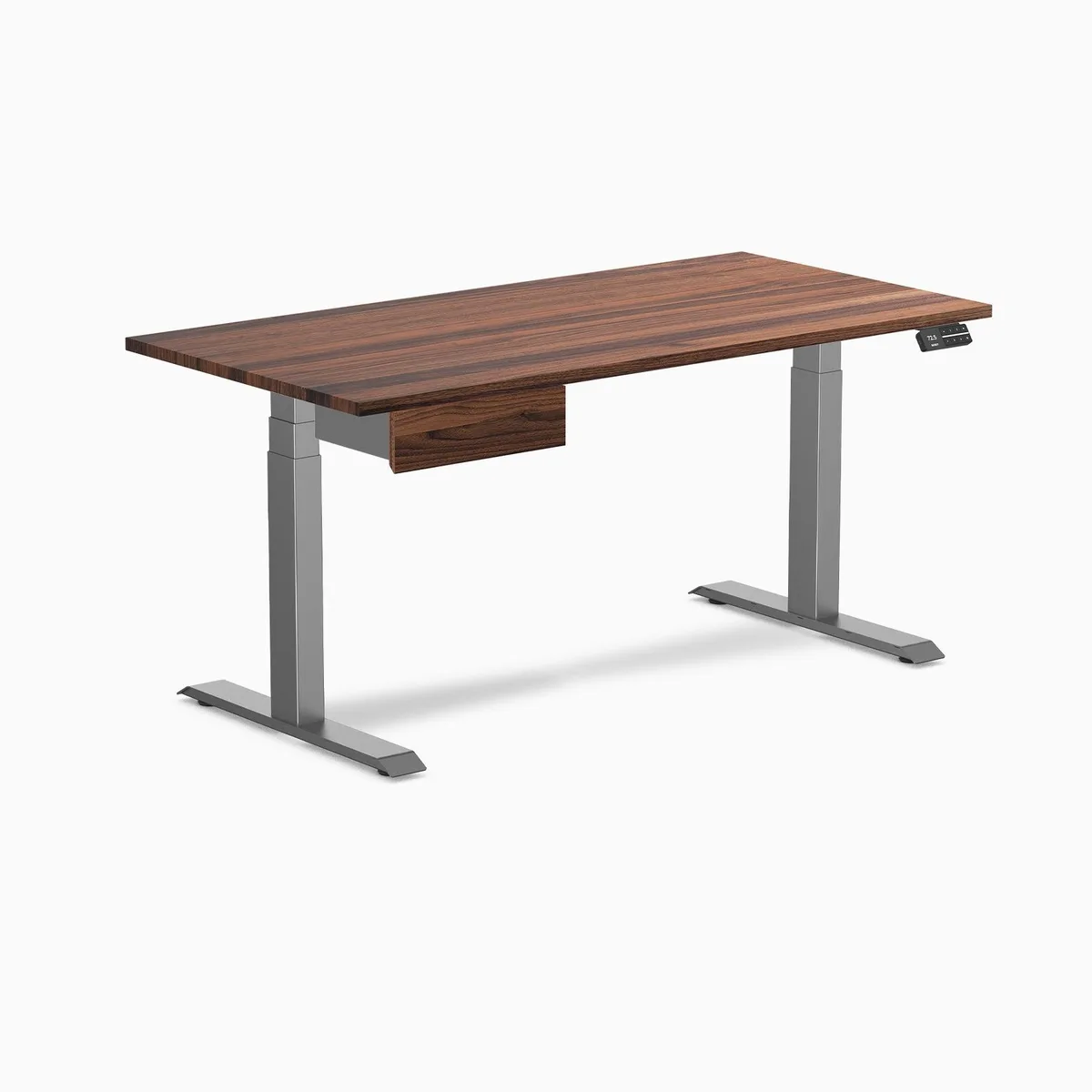Desky Desky Dual Hardwood Standing Desk With Drawer Walnut 60 x 30 in Space Gray — product photo