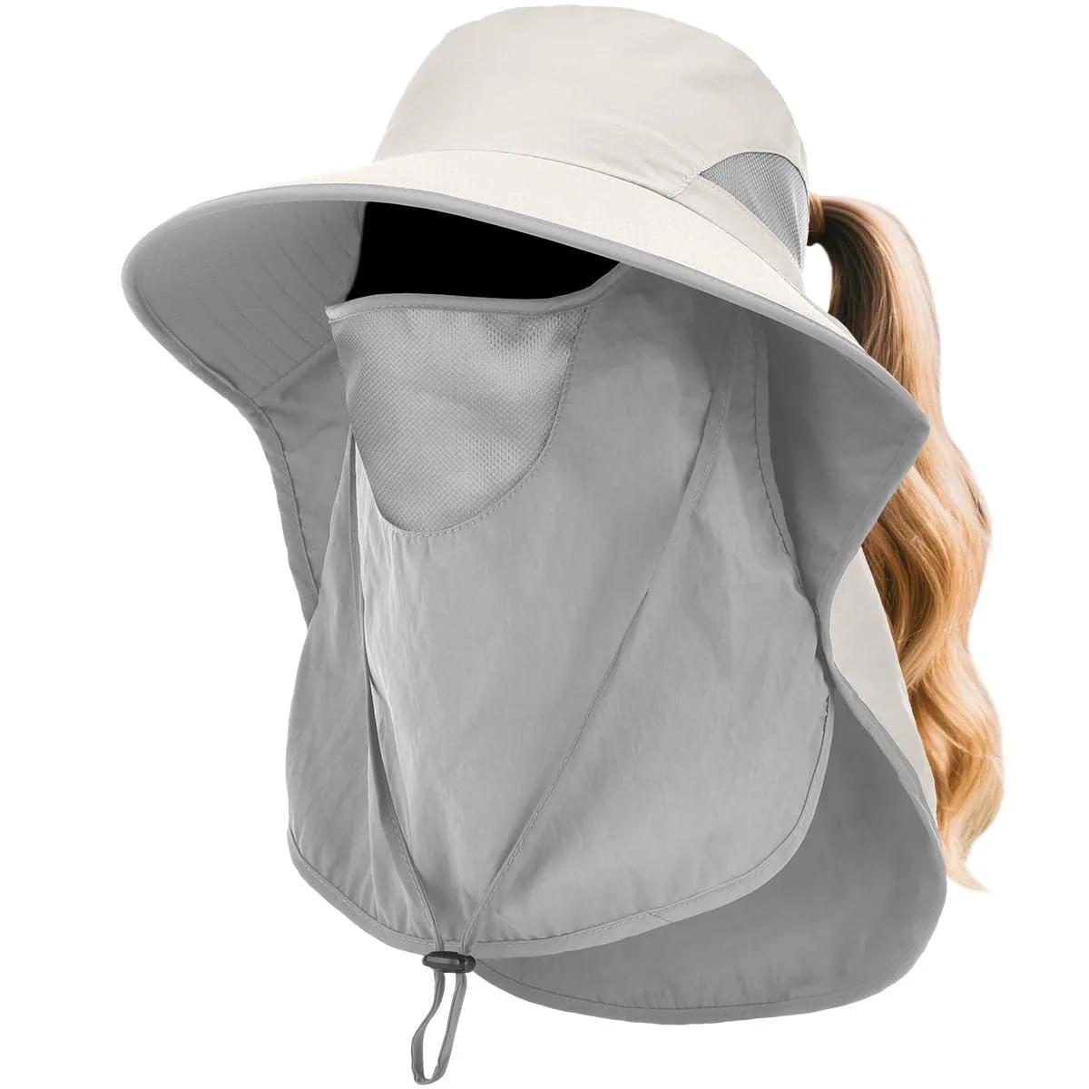  Wide Brim UPF50+ Sun Hat with Detachable Face Cover, Neck Flap, Black, 57-60 cm — product photo