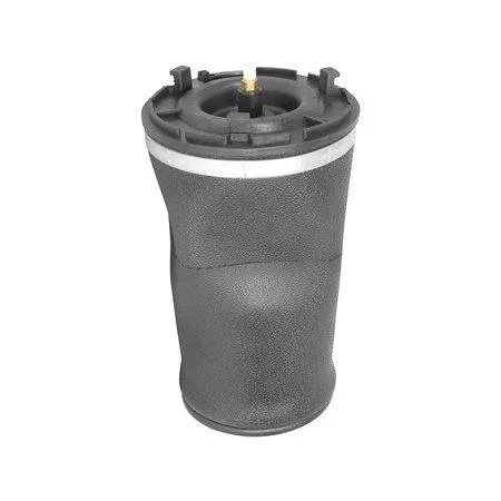 Black rubber rear air spring with metal end caps and convoluted bellows shape
