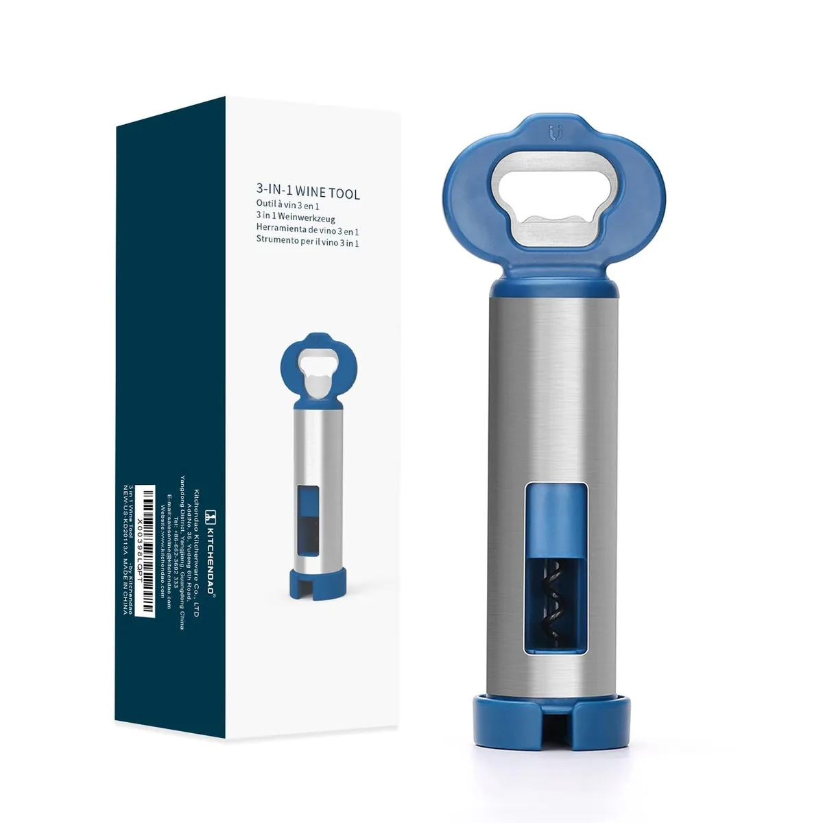  KITCHENDAO KD20113 3-in-1 Wine Opener with Foil Cutter &amp; Beer Opener — product photo