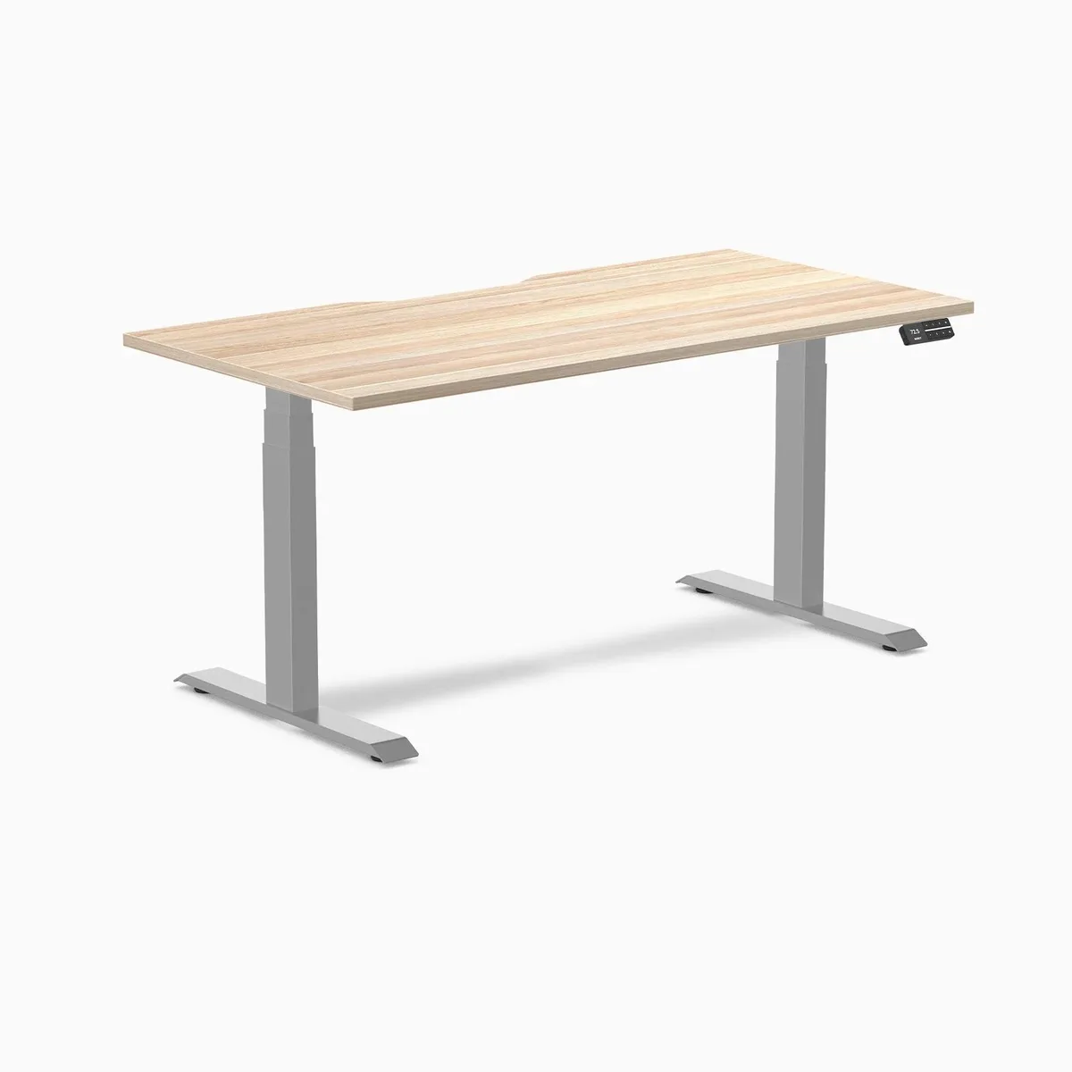 Desky Desky Dual Scalloped Laminate Sit Stand Desk Classic Oak Grey 59.1 x 29.5 in — product photo