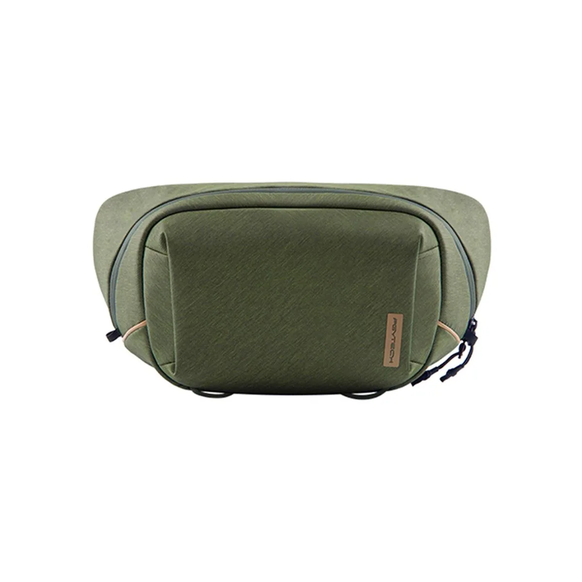 Compact moss-green sling bag with adjustable strap and side access