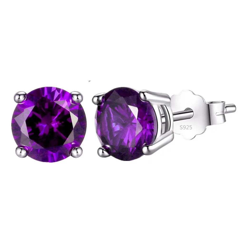 Mabella Fashion Mabella Fashion 925 Sterling Silver 6mm Simulated Amethyst Stud Earrings — product photo