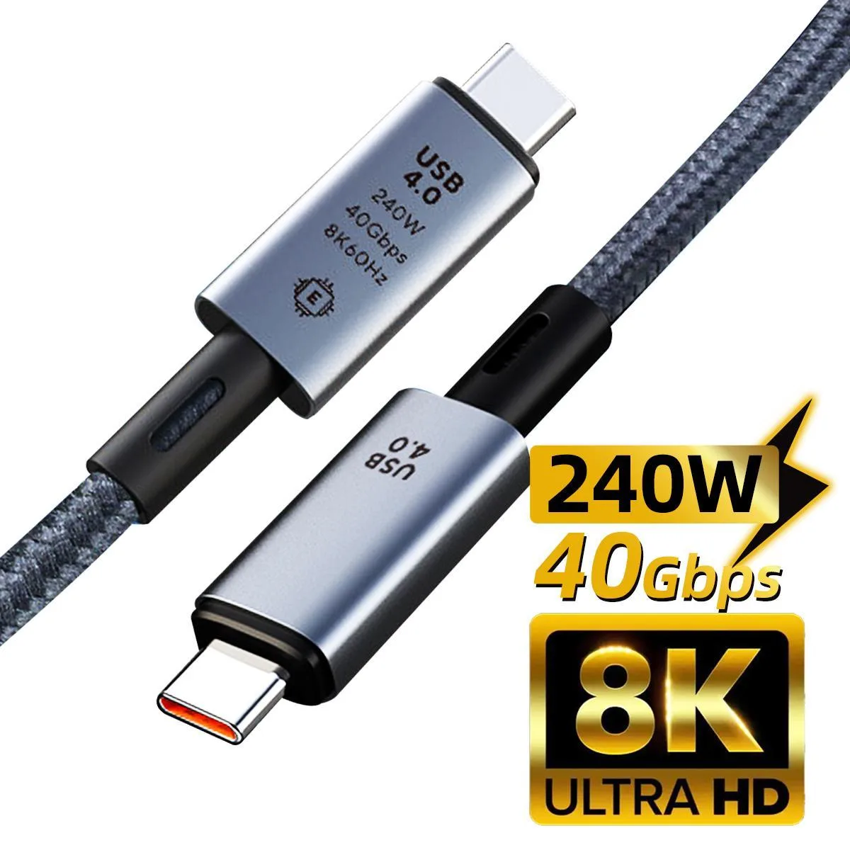 WRIARICH WRIARICH USB C to USB C cable Grey 1.64 ft 40 Gbps 240W 8K 60Hz 5000 bends — product photo