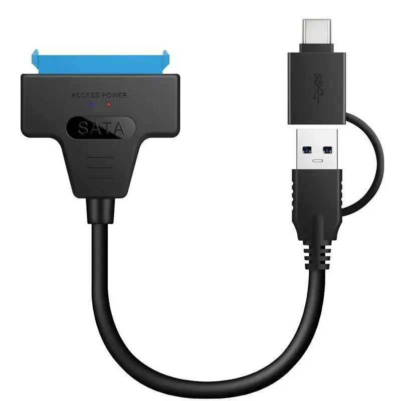 A black USB-C and USB 3.0 to 2.5 inch SATA adapter cable