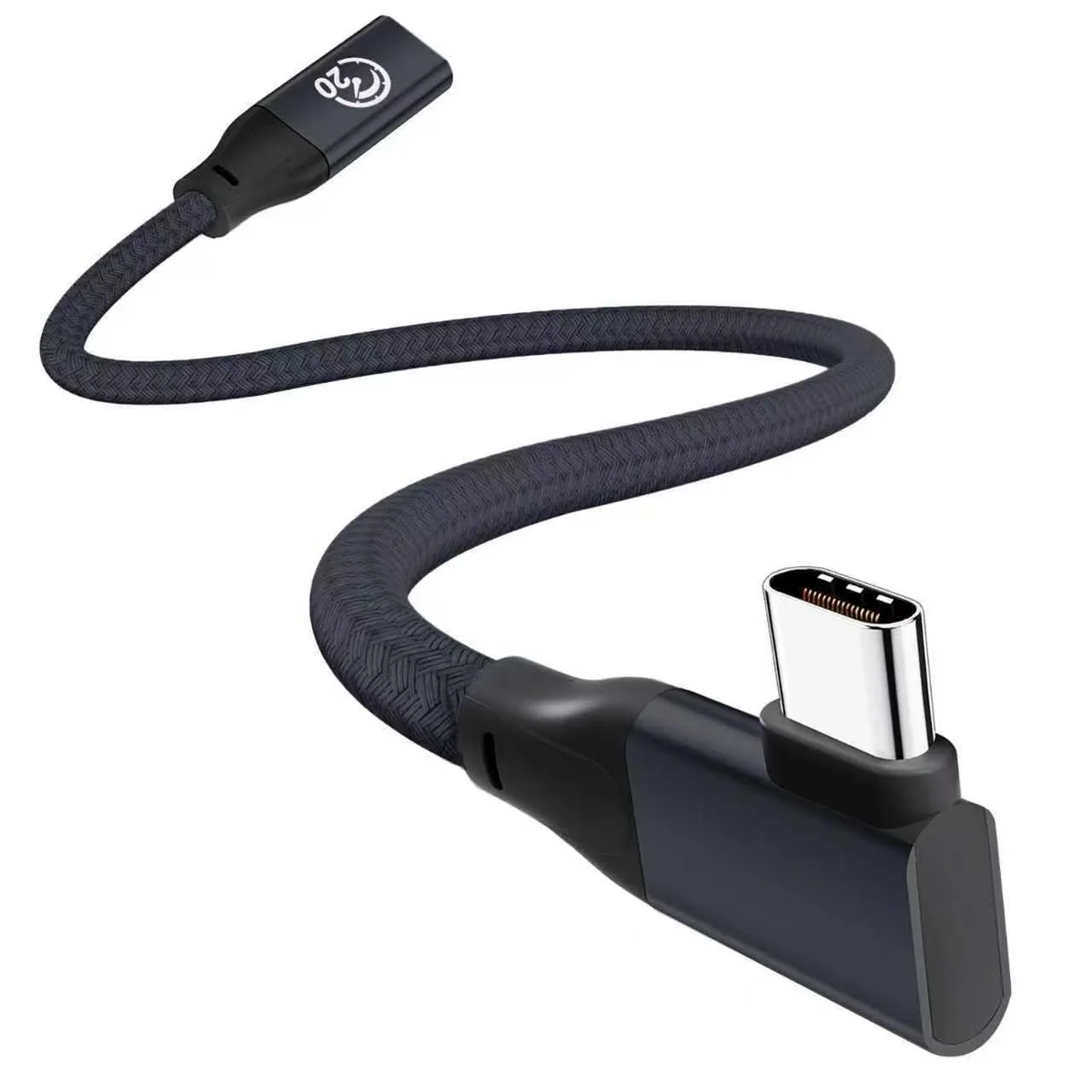 Black right-angle USB-C male-to-female extension cable 0.3m