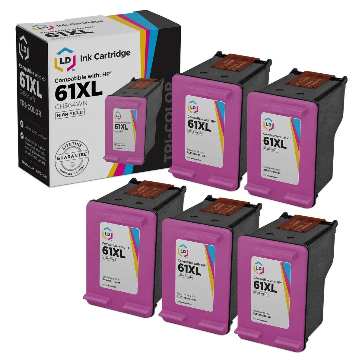 LD Products LD Products HP 61XL CH564WN Tri-Color Ink Cartridge 5-Pack 330 Pages — product photo