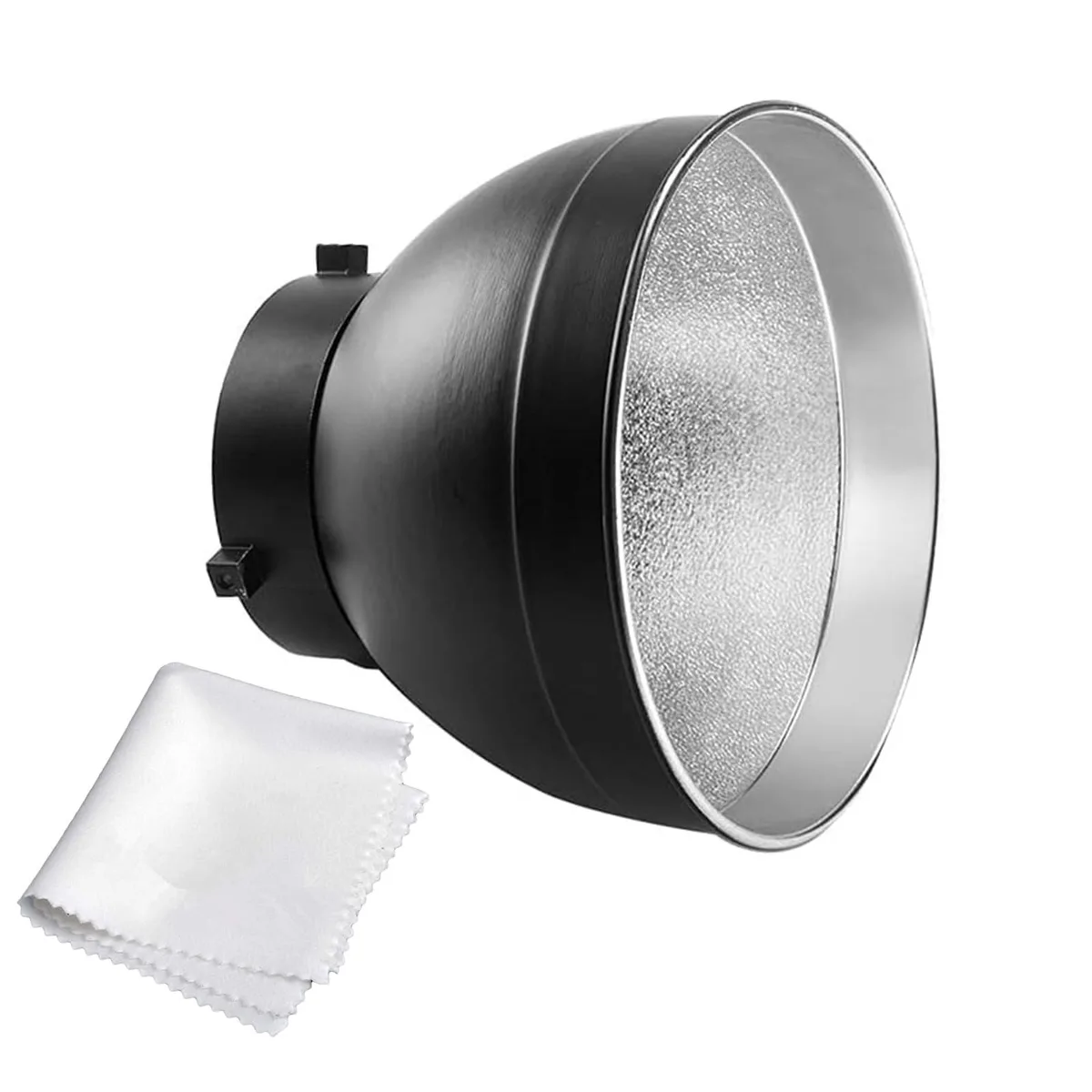 Silver aluminium Bowens reflector, 169 mm rim, matte black exterior