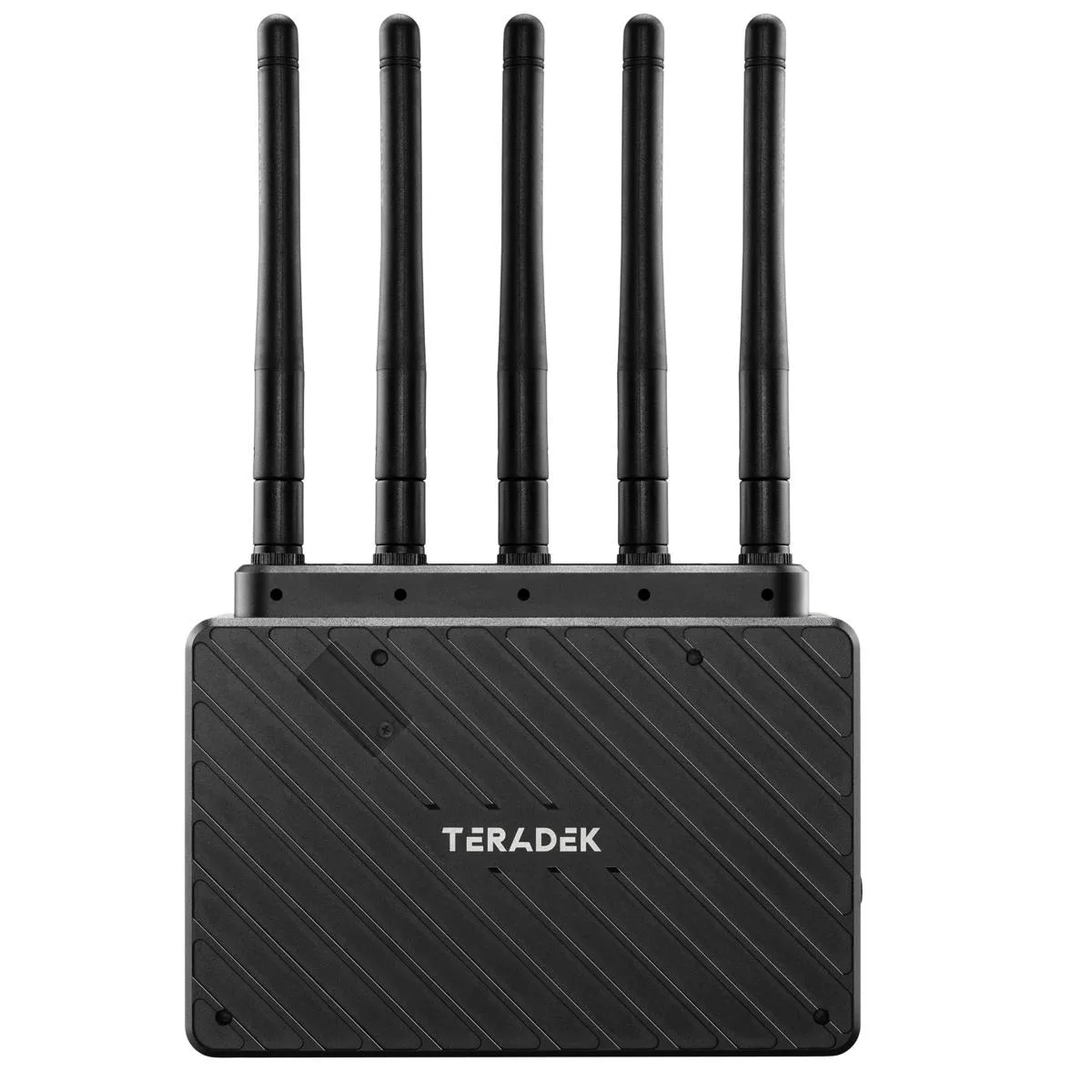 Compact black wireless video receiver with OLED display and antennae
