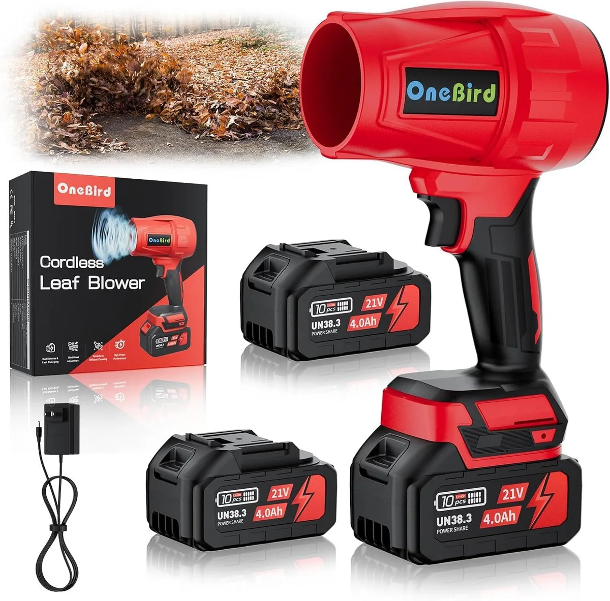 Cordless Leaf Blower 560 CFM 21V 4.0Ah 2 Batteries Deep Black — product photo