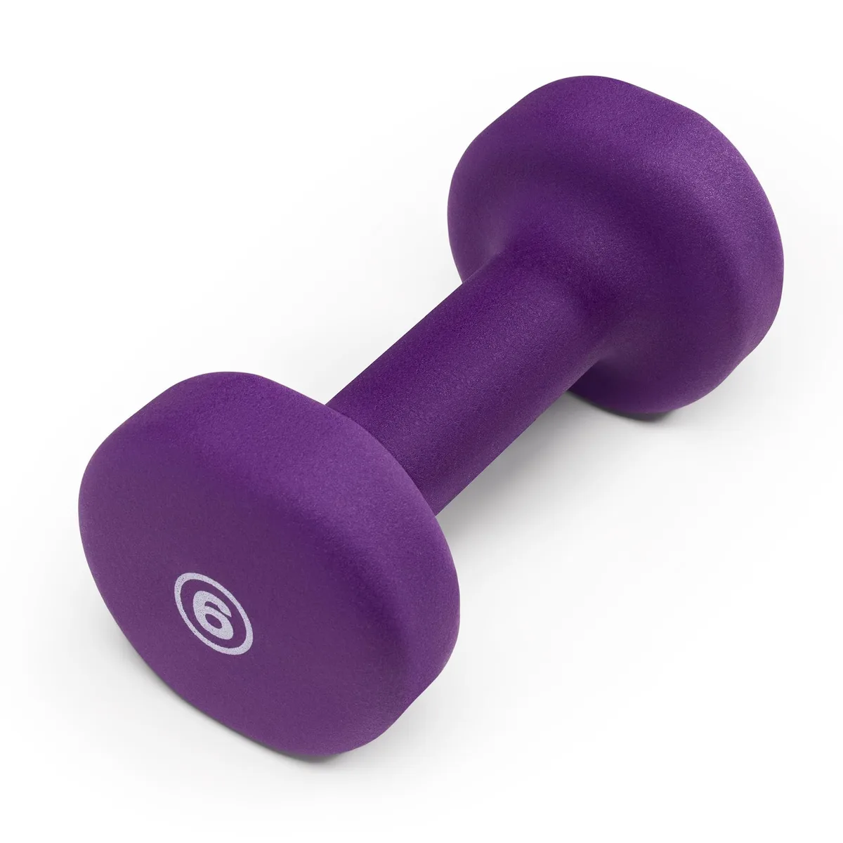 Single eggplant neoprene dumbbell with cast iron heads and textured grip