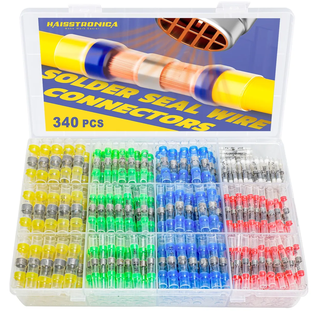  HX1124 Wire Cap Connectors 340PCS 5Colors 5Sizes 26-10AWG — product photo