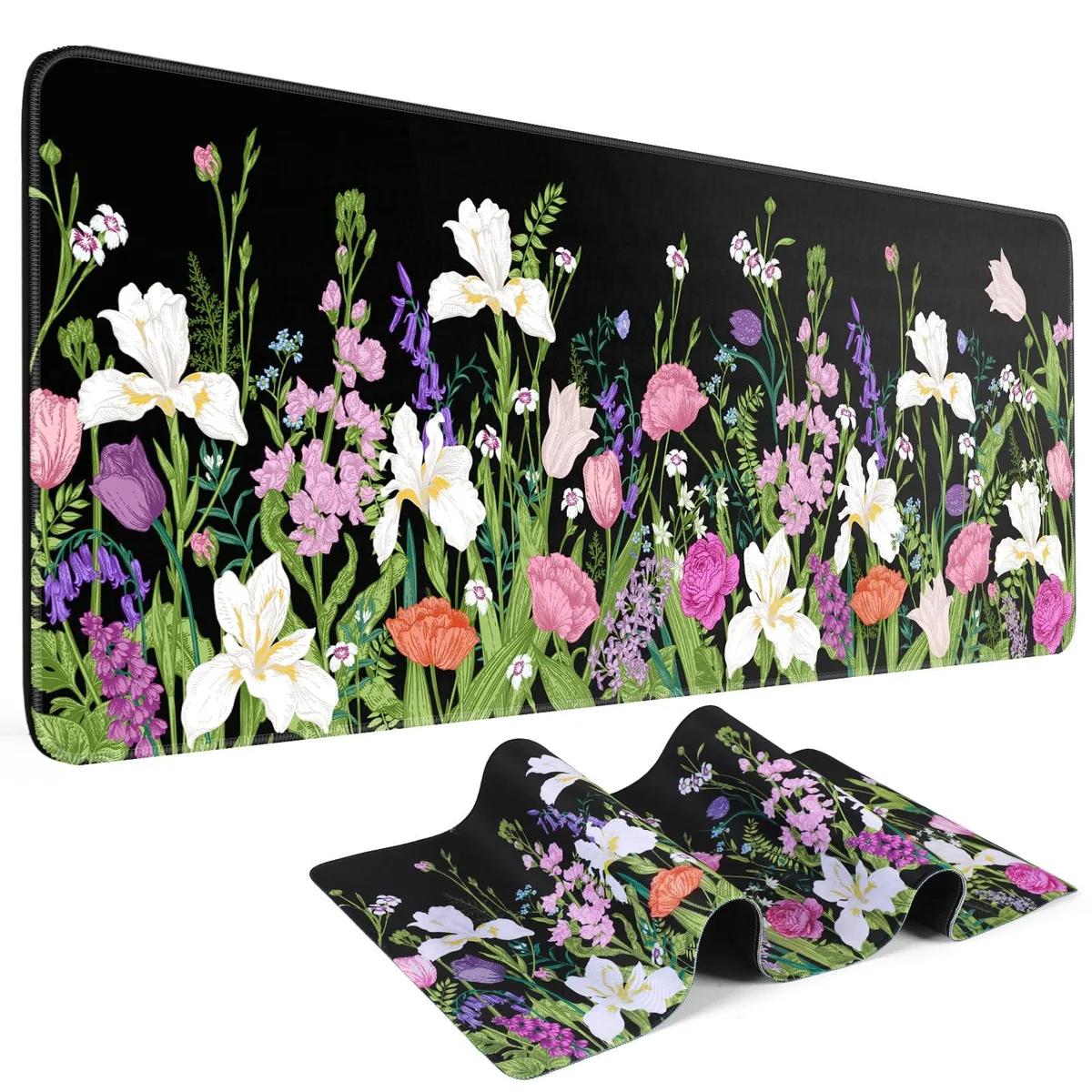 KEHIPI KEHIPI Flower and Weed-Black Mouse Pad 31.5 x 11.8 in — product photo