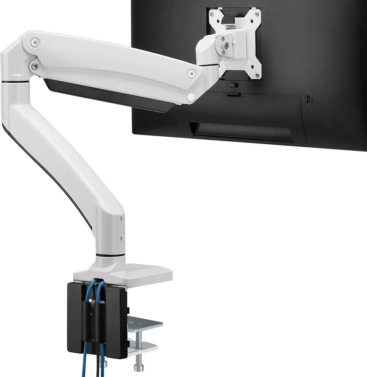 BFKK BFKK Single Monitor Arm 13-43" White VESA 75/100 C-Clamp Grommet Gas Spring USB 3.0 — product photo